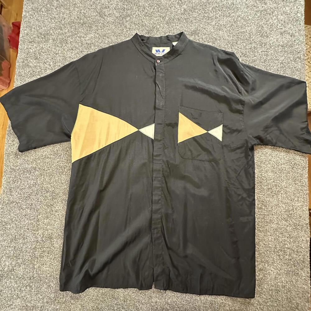 Wayne Scott Vintage Button Shirt Men's XL – Black Tan Geometric Korea Q-25